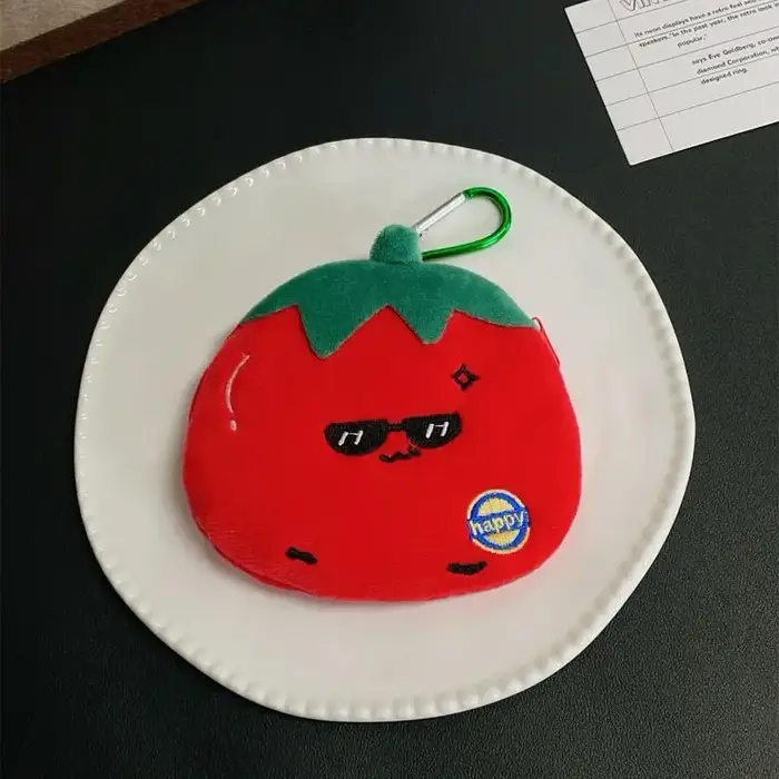 Porte-monnaie en peluche en forme de tomate, mignon et portable, pochette de rangement, ornement sus