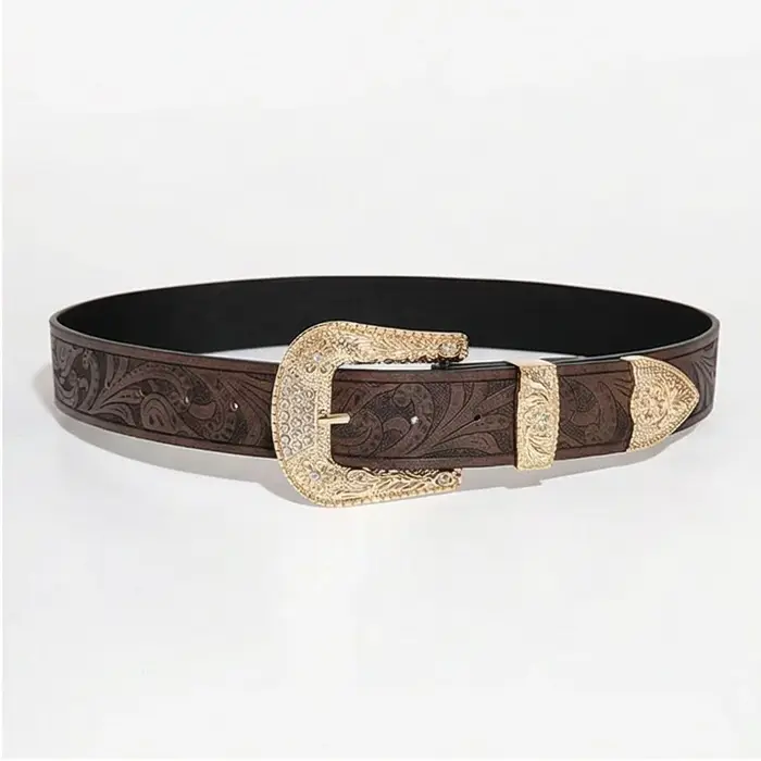 Ceinture marron vintage sculptée de style occidental pour femme, 1 pièce, ceinture accessoire décont