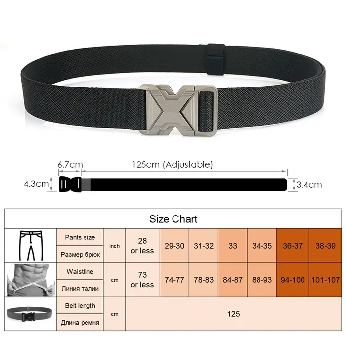 KOLBER Nouvelle Ceinture Élastique Argentée Pour Hommes Boucle En Métal À Dégagement Rapide 3.4cm
