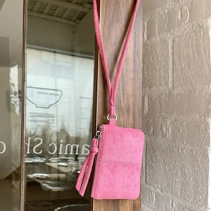 Porte-monnaie portable en daim imprimé léopard pour femme