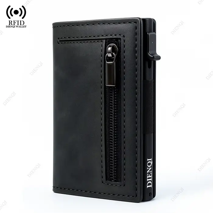 Porte-carte de crédit antivol hommes portefeuilles Rfid blocage aluminium cuir Pop Up minimaliste portefeuille