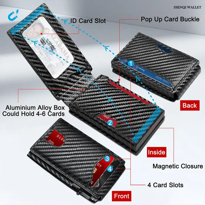 Fiber de carbone Rfid porte-carte de crédit hommes portefeuilles Anti-vol mince