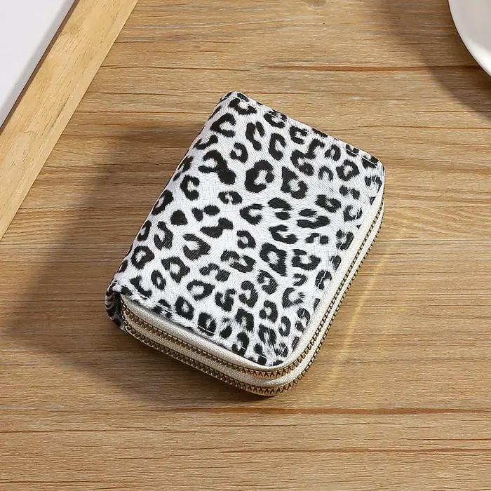 Portefeuille court imprimé léopard pour femme, porte-monnaie, pochette pour cartes à Double fermetur