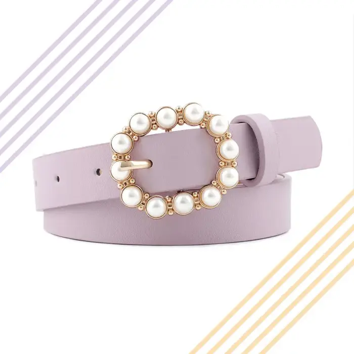 Nouvelle ceinture en cuir élégante et minimaliste avec perles – Ceinture polyvalente – Ceintures à boucle décontractées haut de gamme et tendance pour femmes