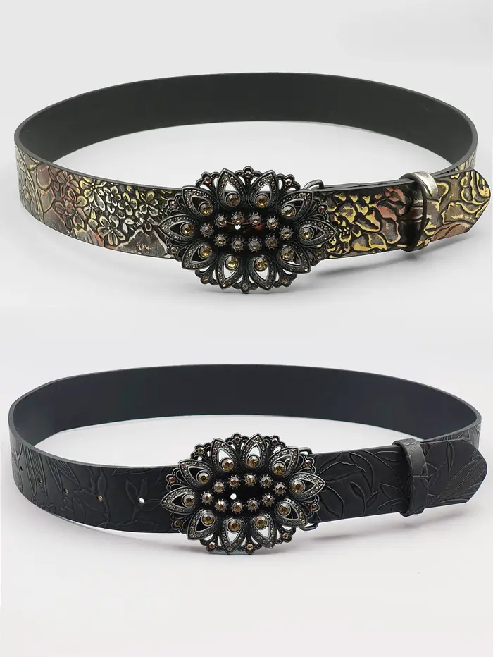 Ceinture élégante rétro incrustée de strass noir pour femmes