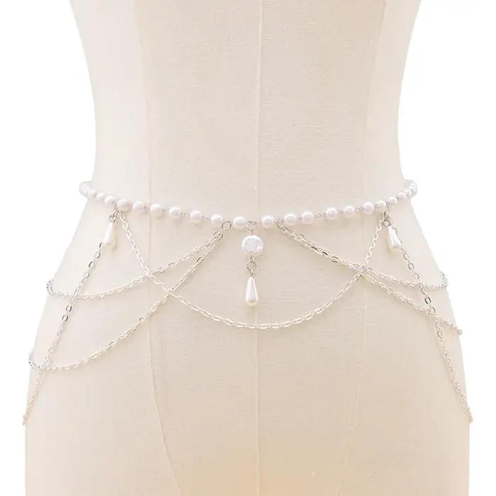 Elegant Pearl Women's Belt Simple Adjustable Metal Thin Chain