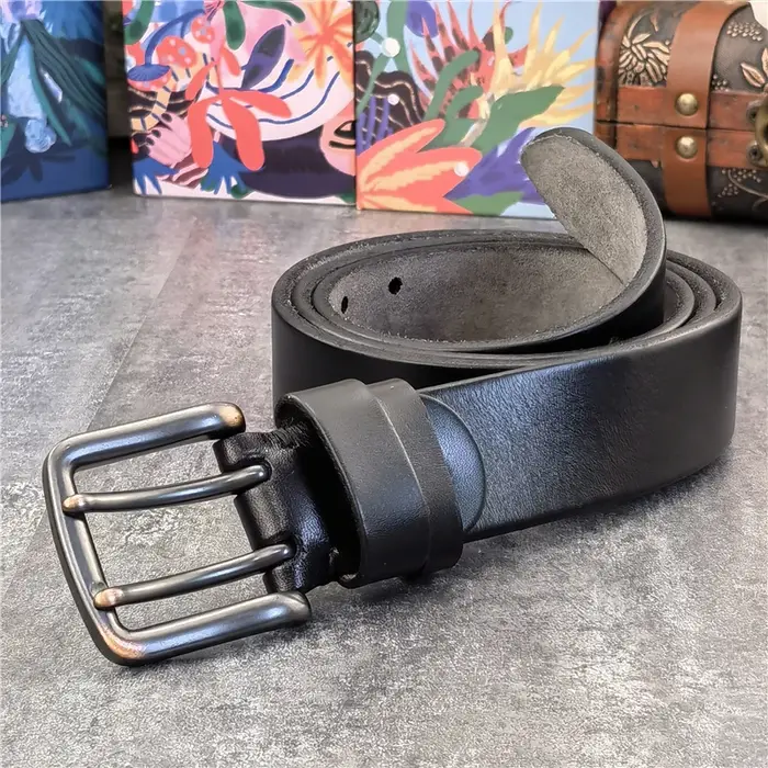 Ceinture en cuir véritable à Double ardillon pour homme