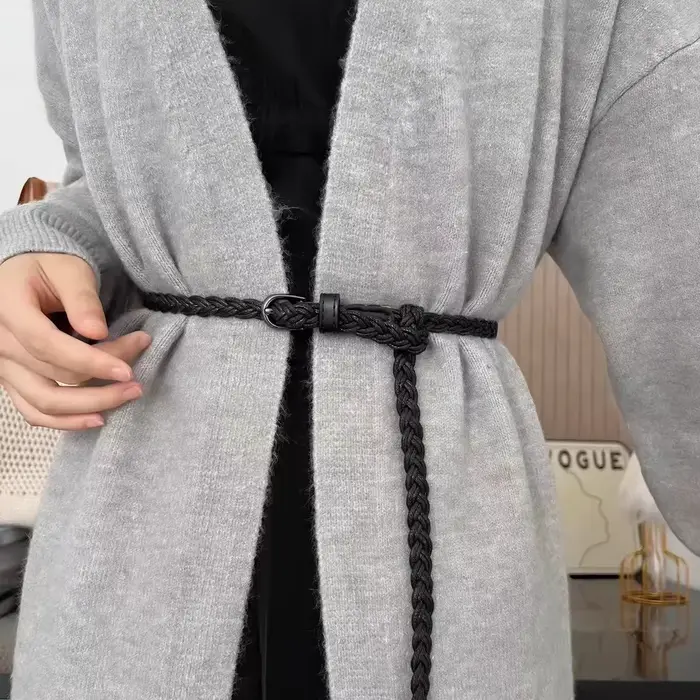 Ceinture fine tressée rétro vintage pour femme