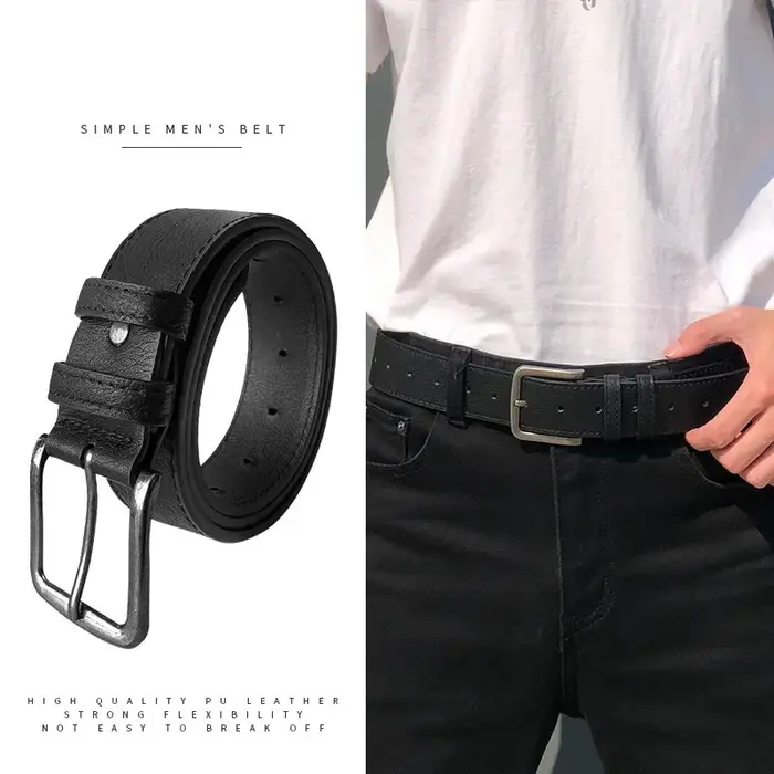 Hommes Pu Ceinture En Cuir Jeans Classique Réglable En Métal Pom Boucle