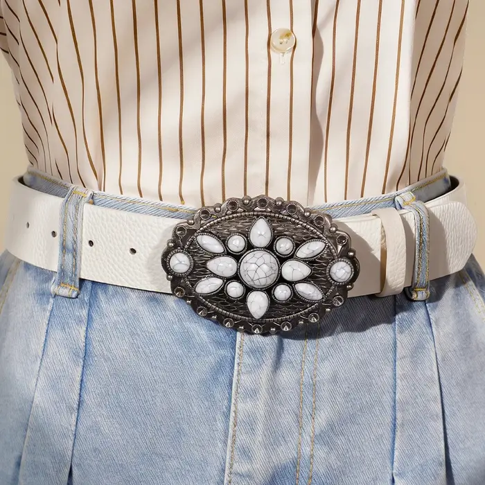 Ceinture à boucle en pierre howlite bohème