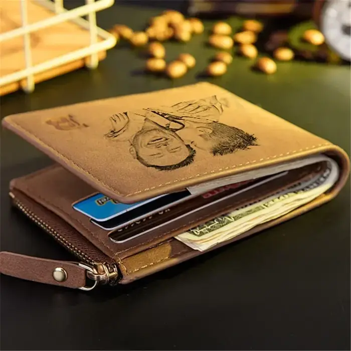 Portefeuille photo personnalisé pour hommes, image et texte gravés, cadeau de fête des pères, poche 