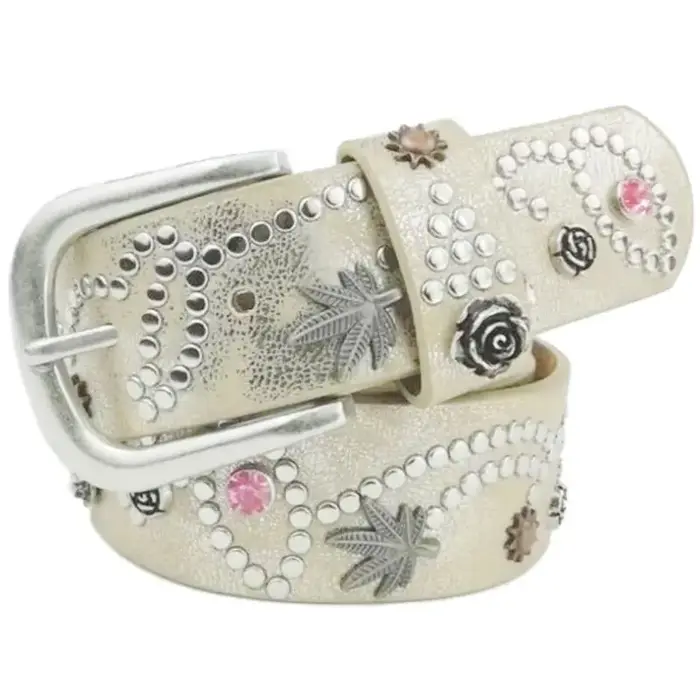 BOKADIAO femmes ceinture en cuir feuilles fleurs Punk Rivets mode ceintures