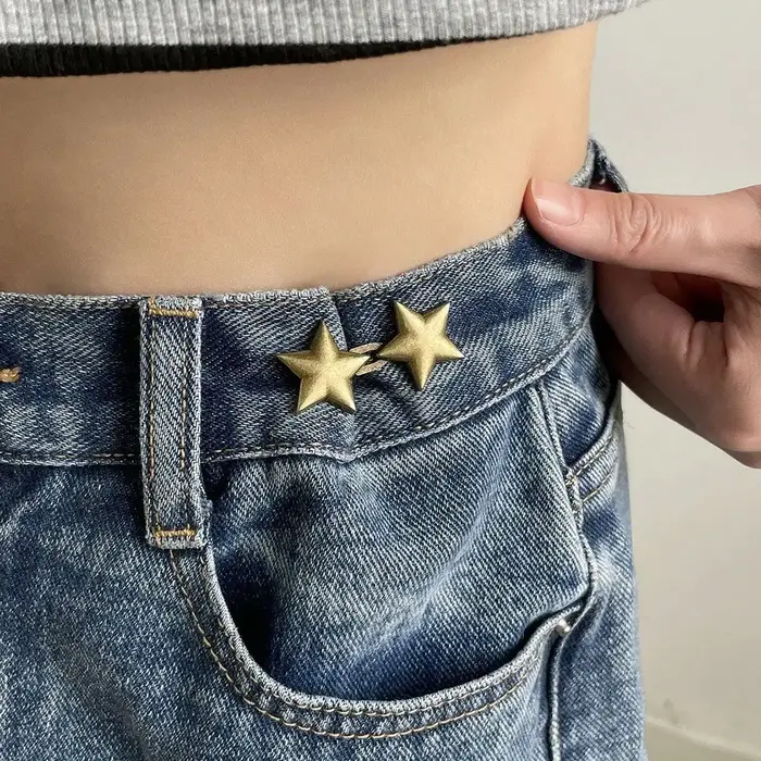 Ceinture Étoile Métallique Ajustable Invisible Sans Couture avec Boucle – Outil de Serrage de Taille pour Jeans – Accessoire de Décoration de Luxe Tendance