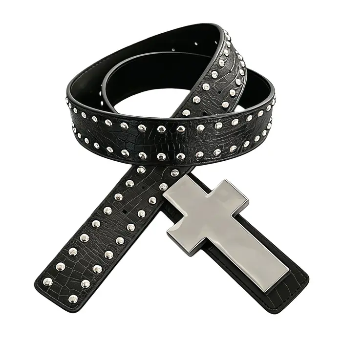 Ceinture croisée en métal cloutée à motifs craquelés