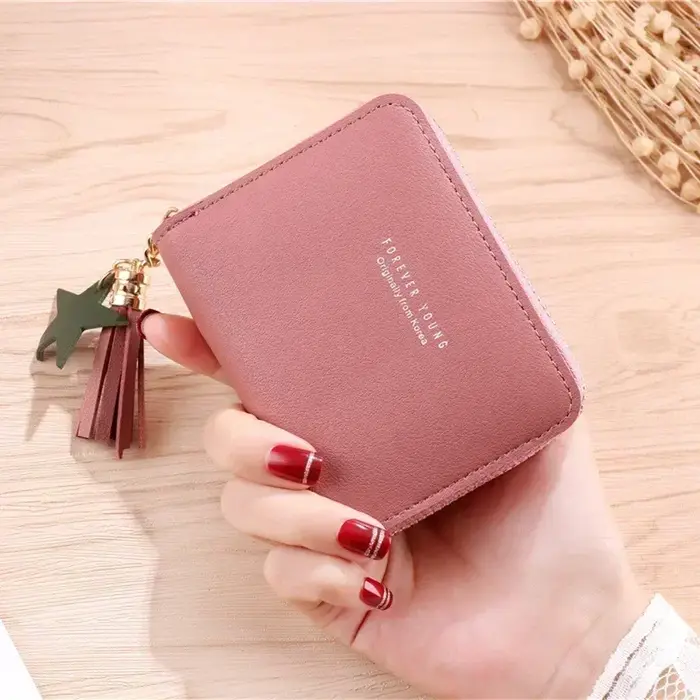 Femmes coréennes petit portefeuille en cuir Pu dames Mini gland portefeuille mignon fille courte fer