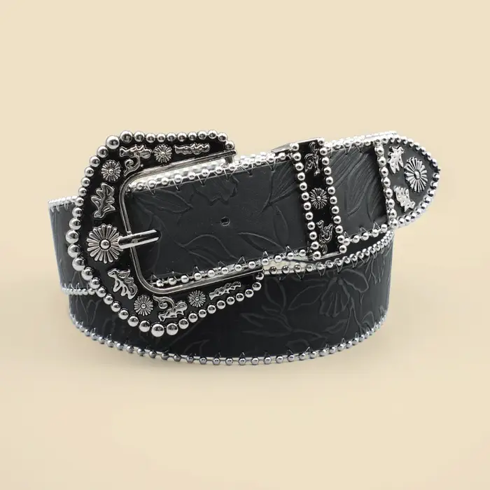 Ceinture bohème pour femme avec accents de perles métalliques – Boucle sculptée vintage et détail de