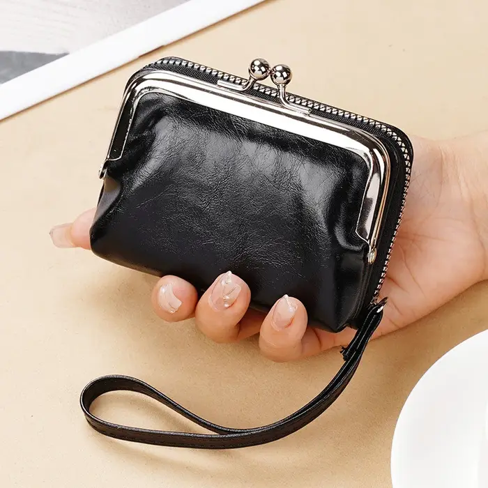 Petit portefeuille compact en cuir PU pour femme