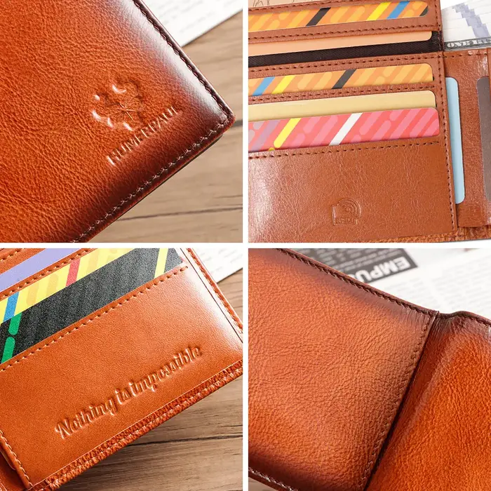 HUMERPAUL portefeuille pour hommes en cuir véritable RFID bloquant à deux volets élégant porte-carte sac à main avec fenêtre d'identification classique mâle sac d'argent