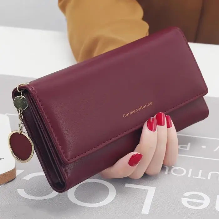 Mode femmes en cuir PU longs portefeuilles multi-fonctionnel pli sac à main frais femme pochette porte-carte