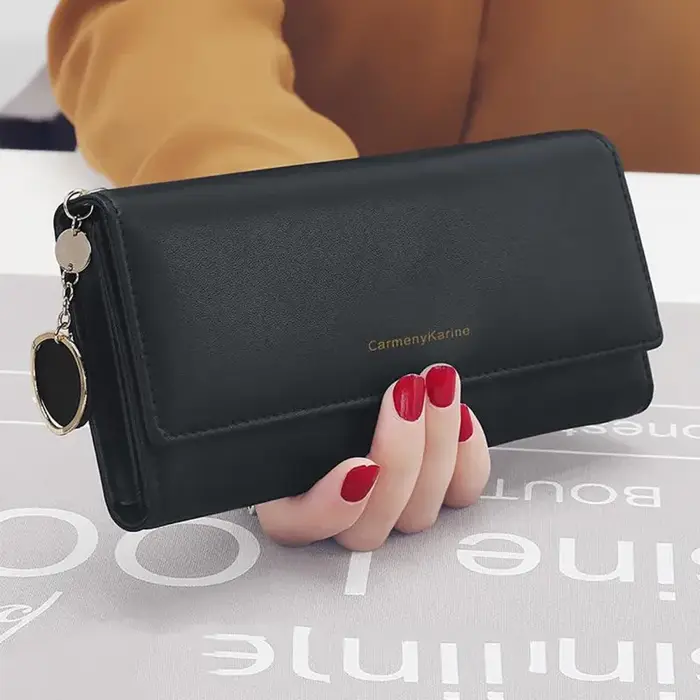Mode femmes en cuir PU longs portefeuilles multi-fonctionnel pli sac à main frais femme pochette por
