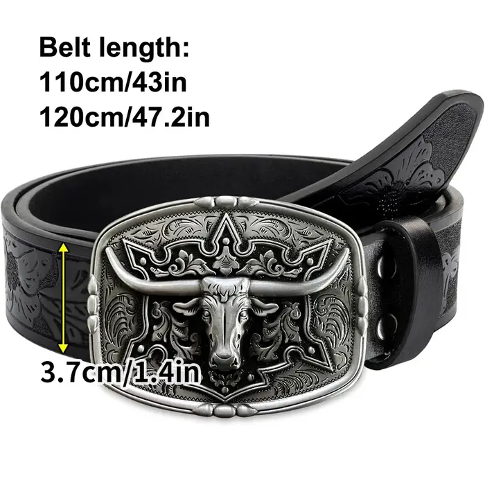 Ceinture pour hommes de Style Couple de Cowboy occidental-motif irrégulier sculpture fleur longue corne tête de vache
