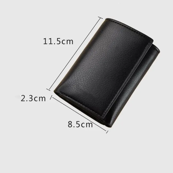 Portefeuille en cuir PU à 3 plis pour hommes – Porte-cartes vertical court avec pochette pour pièces de monnaie