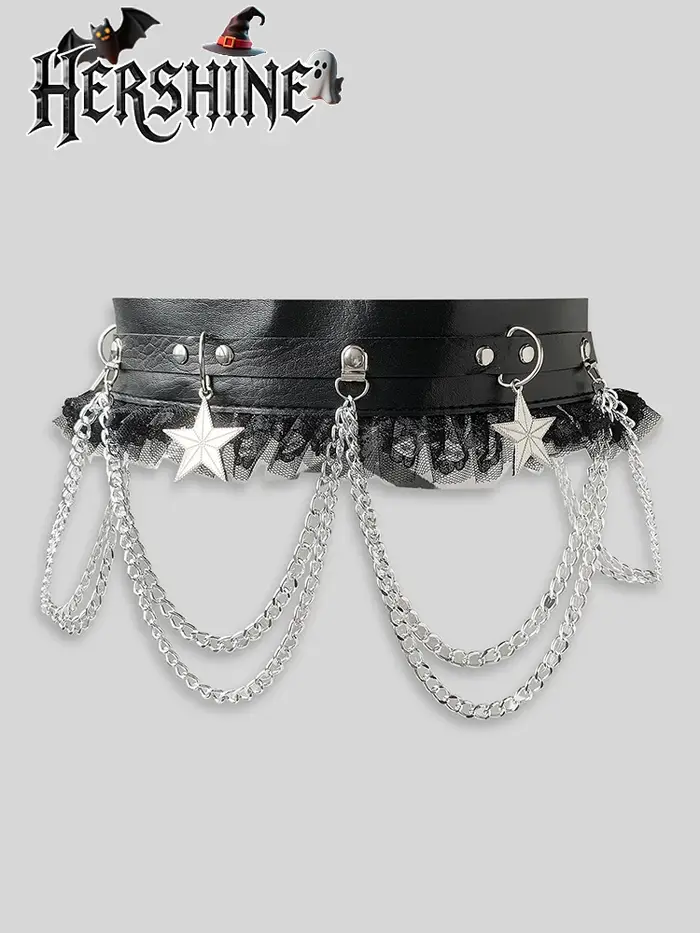 HERSHINE – ceinture en cuir avec chaîne étoile pour femmes, garniture en dentelle, accessoire gothiq