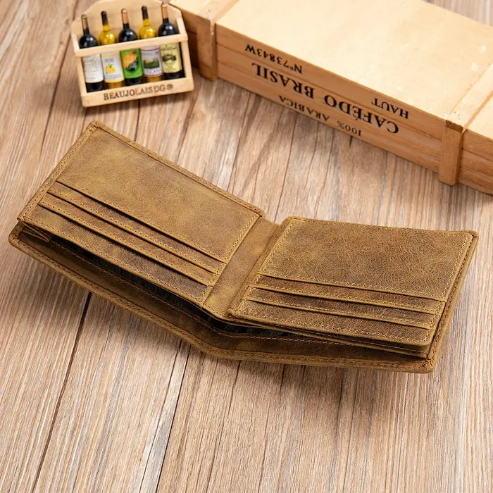 Portefeuille court en cuir pour homme YETTIES avec blocage RFID |   Porte-monnaie vintage à double rabat avec sécurité anti-magnétique