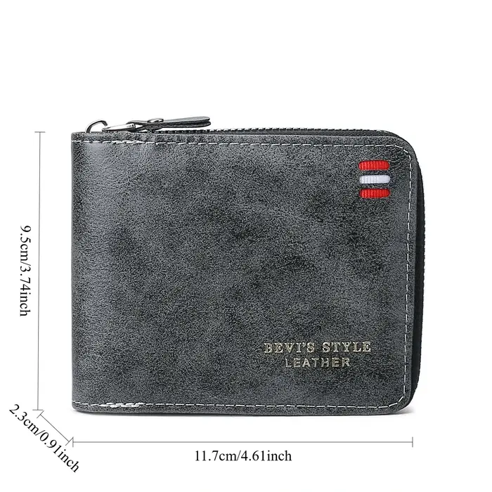 Portefeuille court vintage pour hommes – Porte-monnaie à trois volets avec fermeture éclair, sac d'argent avec chaîne de taille à boucle décontractée, portefeuille zéro pour étudiants et cadeau pour p
