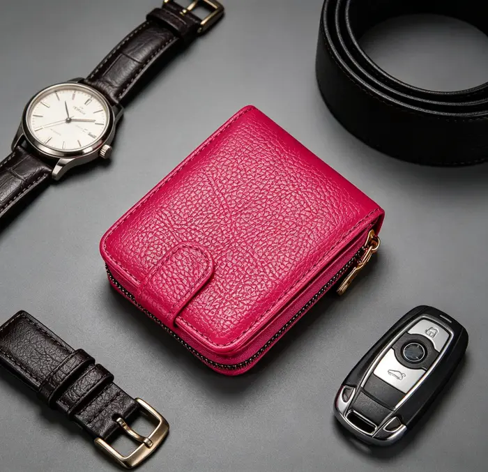 Portefeuille porte-cartes multifonction WERLLANDS en cuir PU grain litchi avec fermeture éclair et p