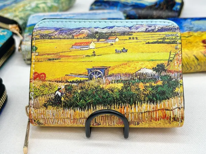 Porte-cartes artistique en cuir végétalien avec fermeture éclair