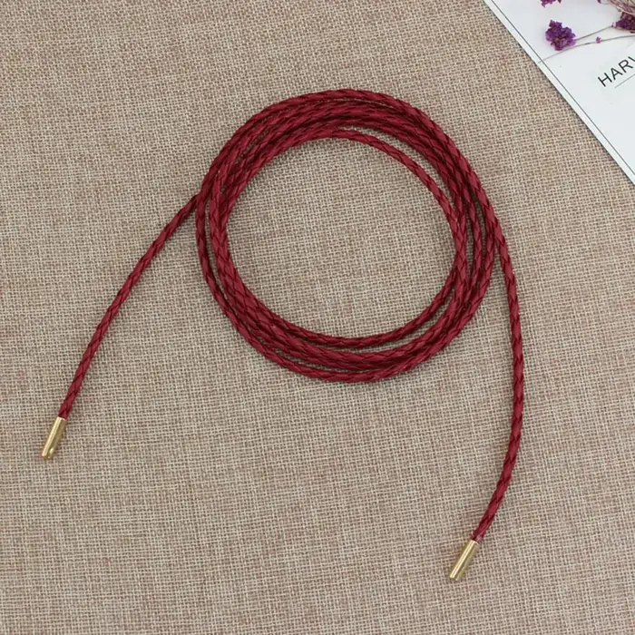 Ceinture fine en cuir sans trous, couleur unie, ceinture en corde ronde nouée pour femme, sangle de 