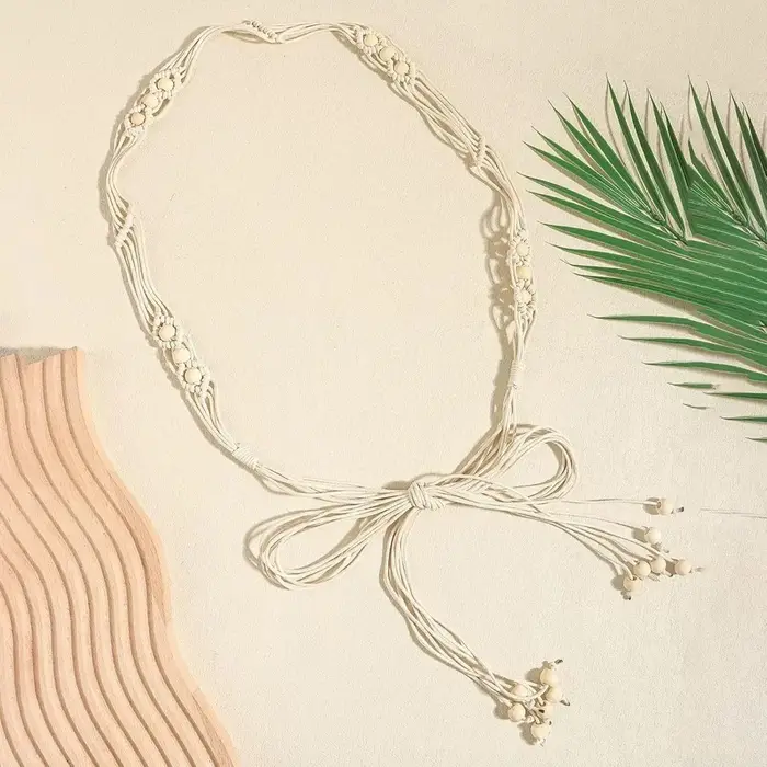 Ceinture tressée bohème pour femmes, ceinture en corde à perles réglable pour robes