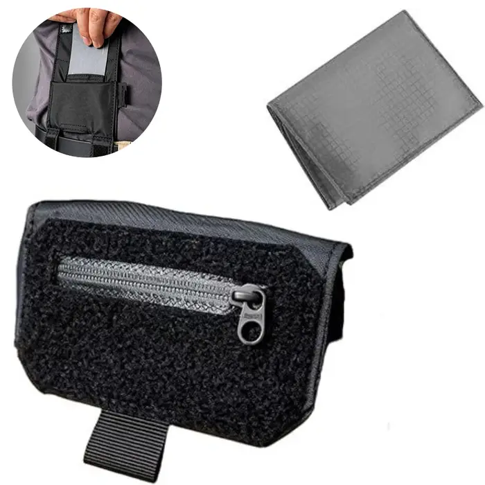 Portefeuille de ceinture noir mince antivol, sac banane compact avec pochette cachée pour documents, cartes et passeport, pour femmes et hommes, mini portefeuille de ceinture