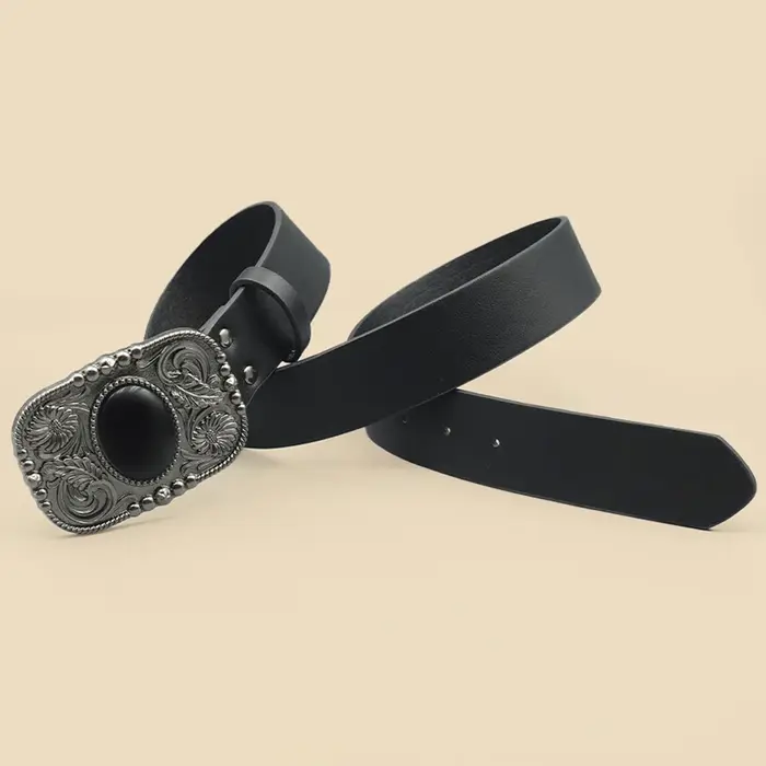 Ceinture rétro noire incrustée de Turquoise pour femmes