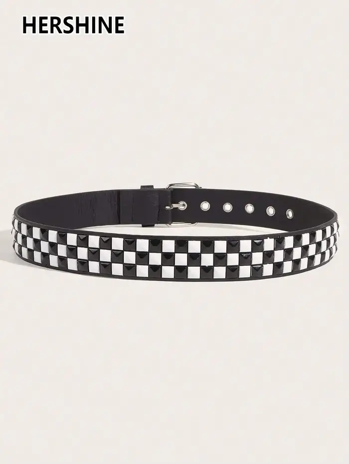 HERSHINE 1 pièce élégante ceinture en cuir à carreaux noir et blanc