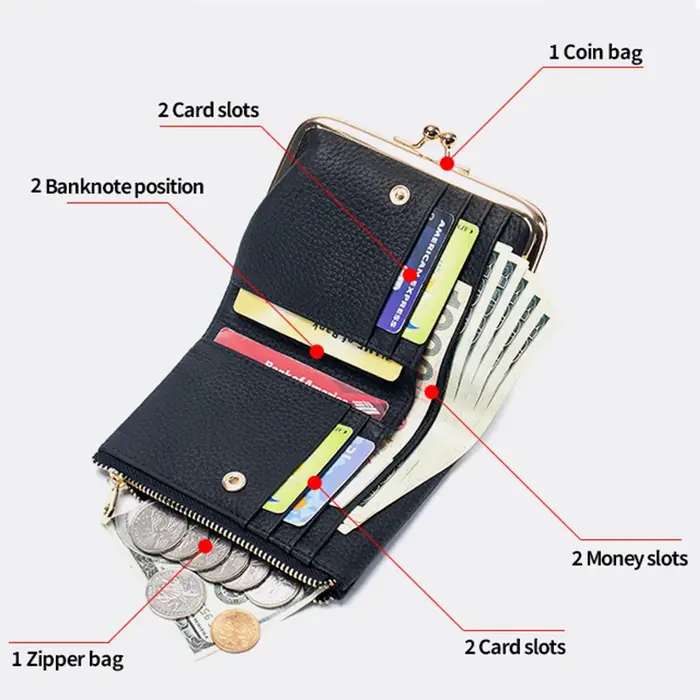 Portefeuille en cuir véritable Kd'appareils Lock pour femme