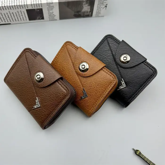 Porte-carte multi-fentes Vintage petit portefeuille femmes hommes affaires banque carte de crédit sac mâle pochette pour pièces de monnaie en cuir solide portefeuille à fermeture éclair