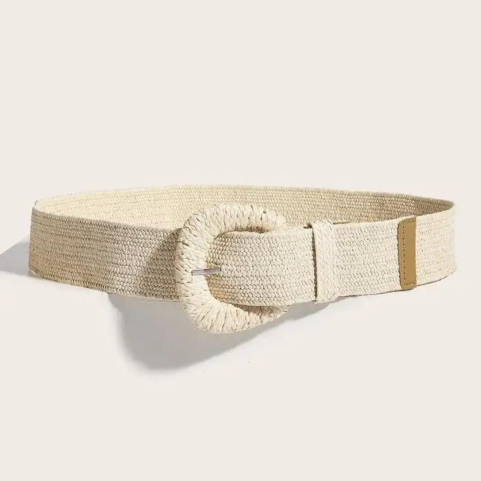 Été automne taille ceinture rétro tissé boucle ardillon ceintures Style bohème tressé large ceinture Pp paille herbe ceinture taille sangle