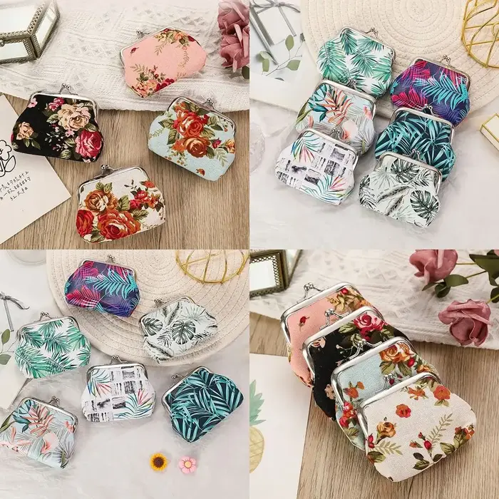 Porte-monnaie vintage à motif floral avec fermoir en métal