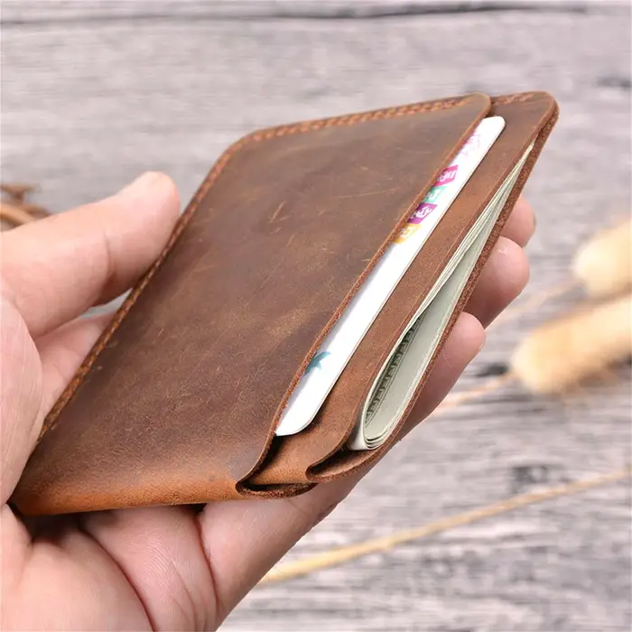 AIGUONIU portefeuille de cartes en cuir véritable pleine fleur Style Vintage Crazy Horse poche avant portefeuilles