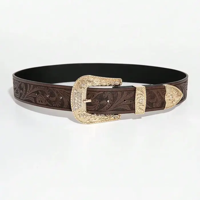 Ceinture marron vintage sculptée de style occidental pour femme