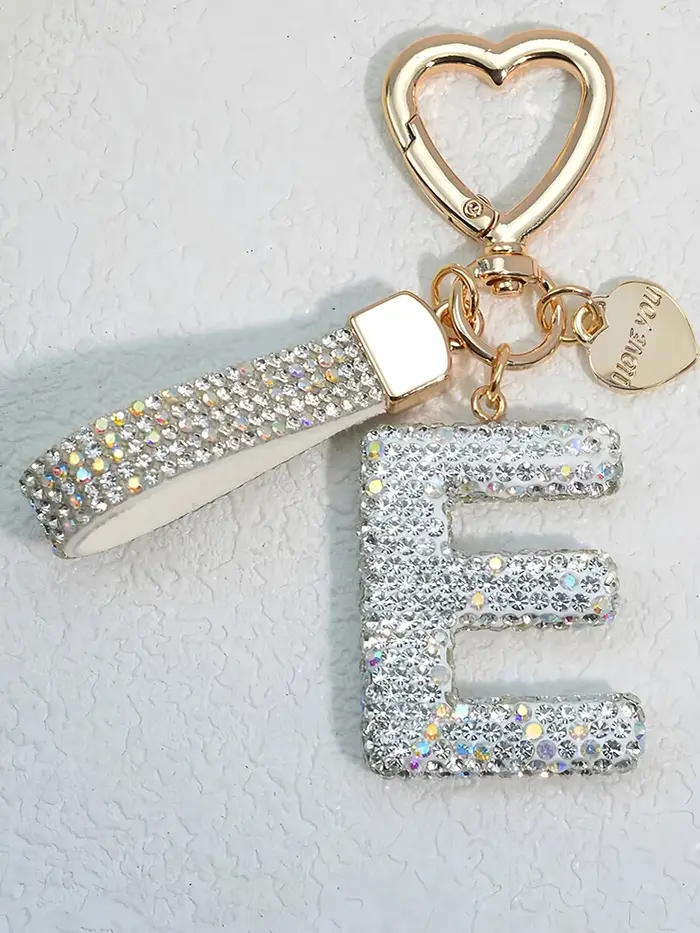 Porte-clés avec incrustation de diamant brillant, 26 lettres initiales anglaises, pour voiture, haut