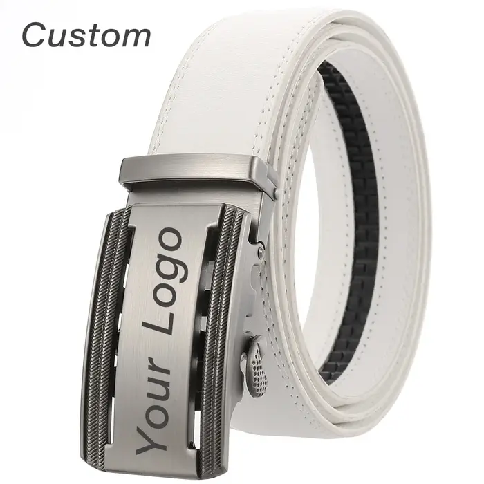 Ceinture en cuir blanc personnalisée pour hommes, nom gravé personnalisé, Logo, boucle automatique, 