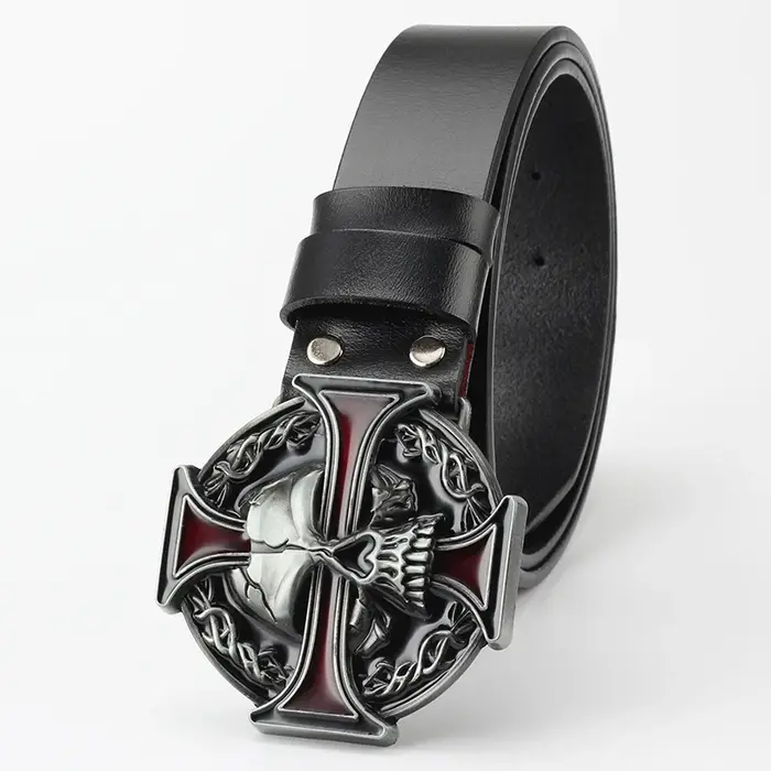Boucle de ceinture en métal bricolage croix et crâne pour hommes