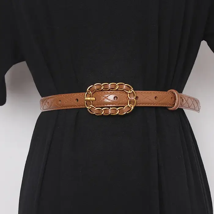 JOBelt-Petite ceinture avec jupe en jean, coutures matelassées, broche vintage