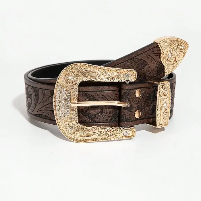 Ceinture marron vintage sculptée de style occidental pour femme