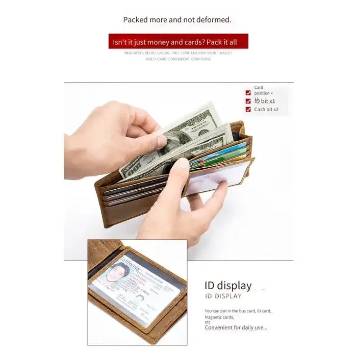 Portefeuille court en cuir pour homme YETTIES avec blocage RFID |   Porte-monnaie vintage à double rabat avec sécurité anti-magnétique