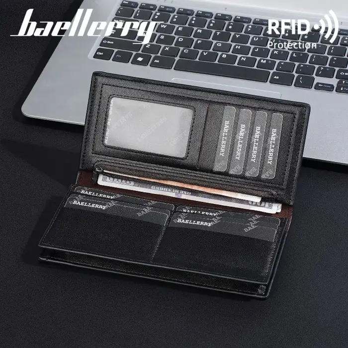 Portefeuille long de luxe Baellerry pour homme en cuir PU