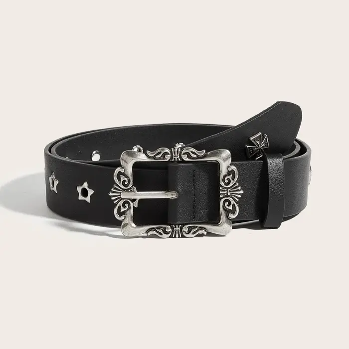Ceinture à rivets étoiles pour homme et femme, boucle à ardillon gothique, mode décontractée, punk, 